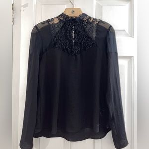 Express Formal Black Long Sleeve w/ Floral V-Neck, S